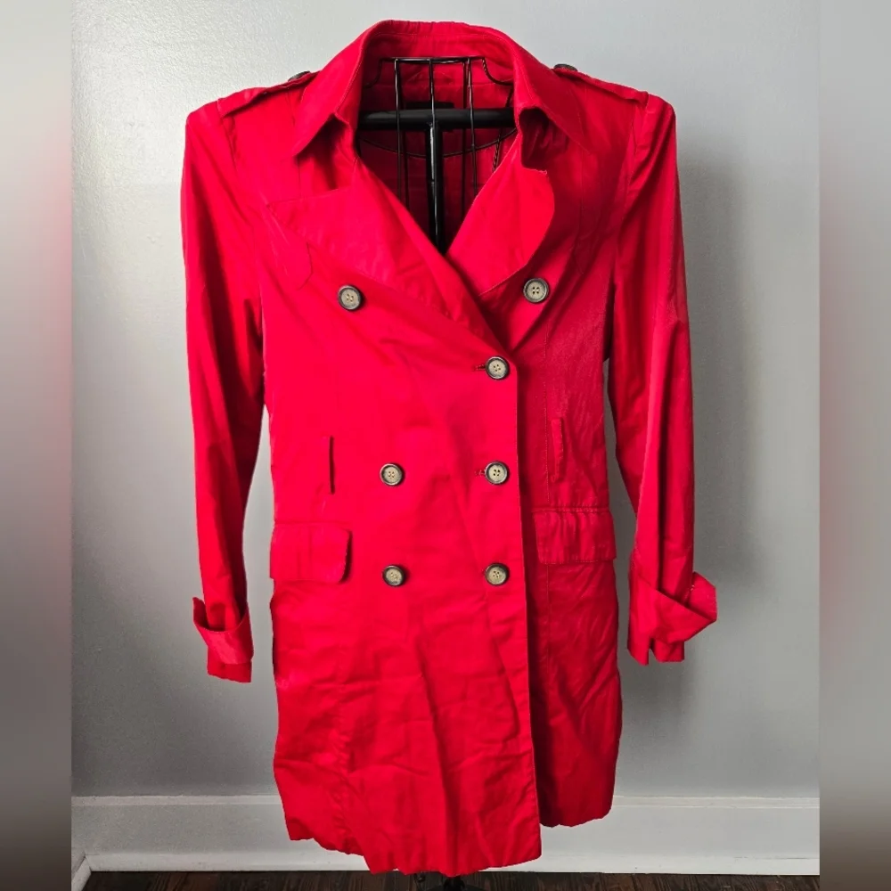 (3/$25) Cynthia Rowley Red Double-Breasted Trench Jacket | Bold Outerwear Size L